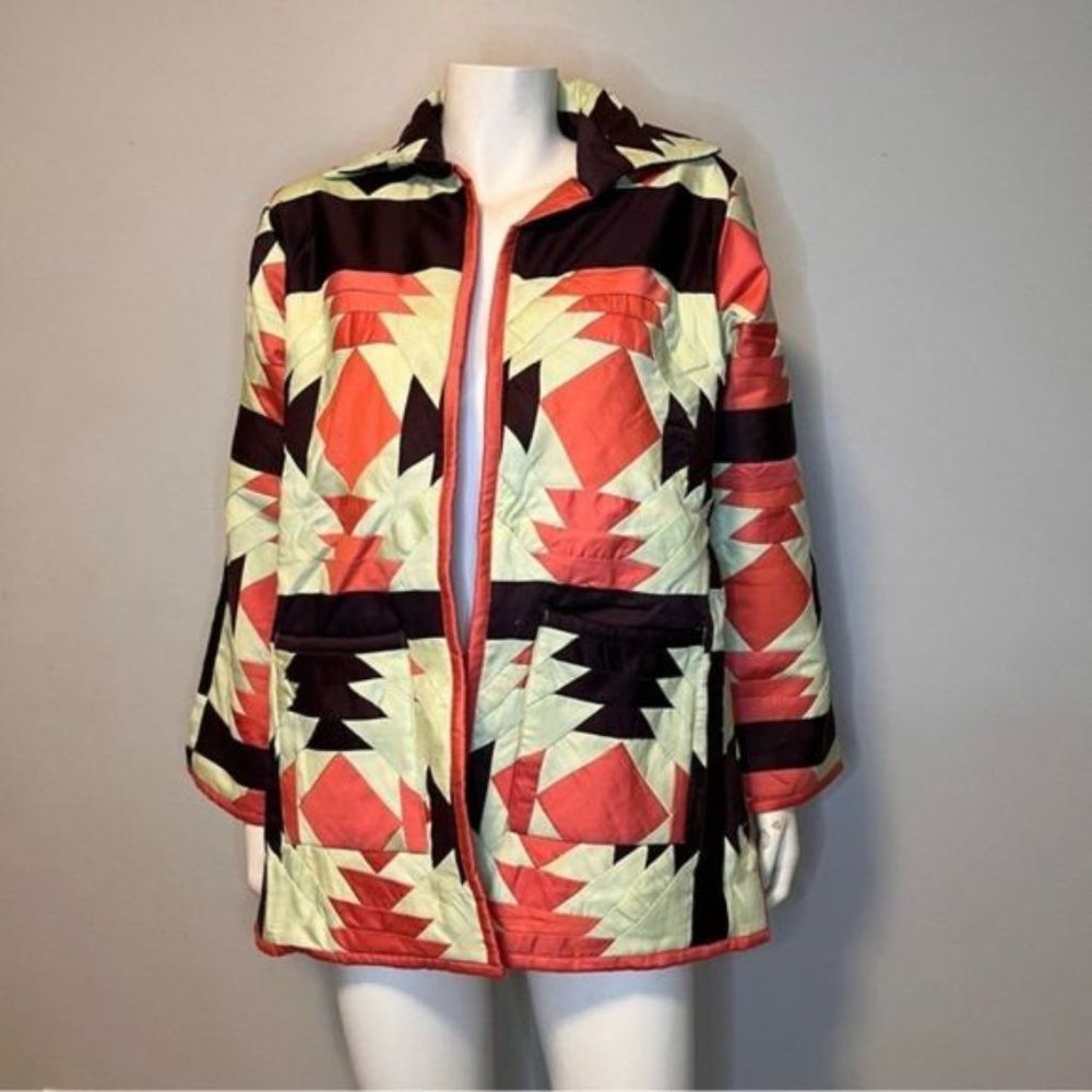 Handmade Patchwork Lightweight Spring Jacket in Black, Cream and Pink One Size